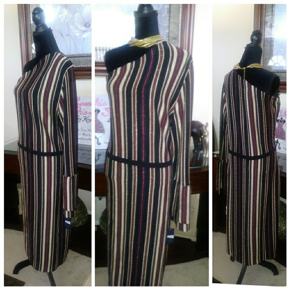 **SOLD**   One-Shoulder Striped Dress - Picture 4 of 8